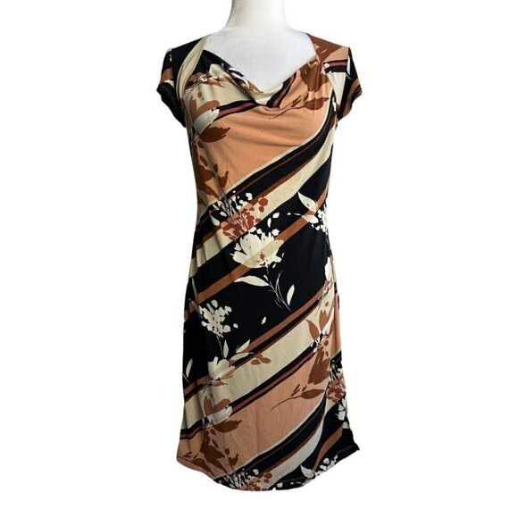 BCBGMaxazria Dress Abstract Floral Pullover Cowl Neck Cap Sleeves Women's Sz M - Picture 8 of 8